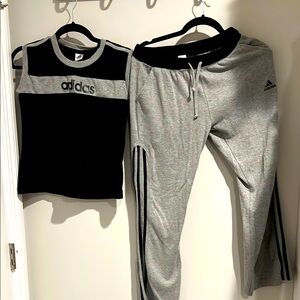 Adidas Black and Gray Tank Top and Sweatpants Set